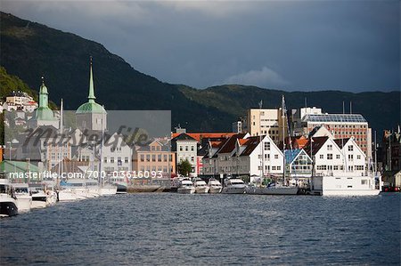 Blick auf Bryggen, Bergen, Hordaland, Norwegen