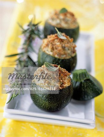 Round courgettes stuffed with beef,sage and parmesan