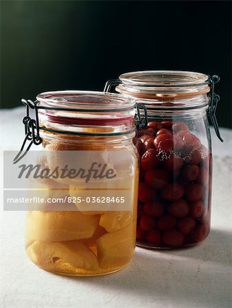 Jars of fruits in syrup