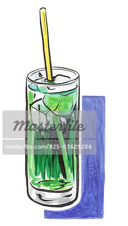 Glass of mint syrup Glass of mint syrup