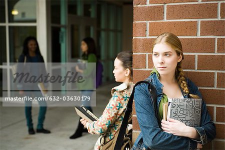 High school students waiting outside school