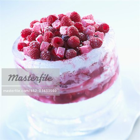 Bora-bora iced cake with rasberries