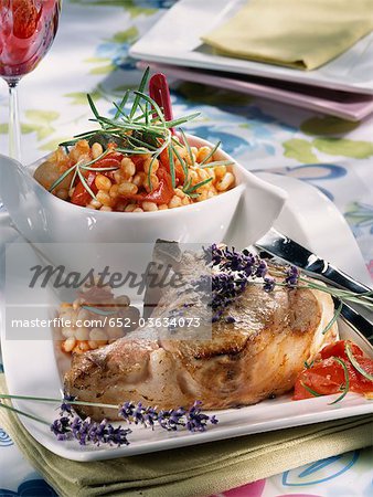 Roast veal chop with lavander and haricot beans