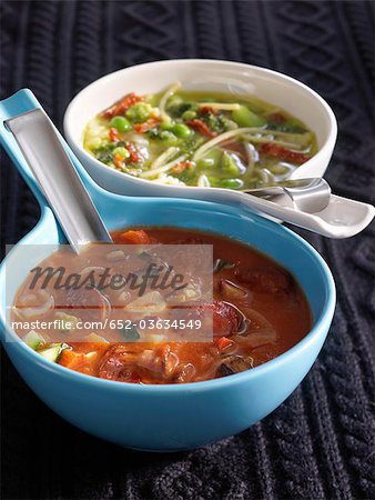 Tomato soup and Minestrone with pesto