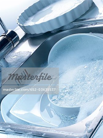 Dishes washing in the sink