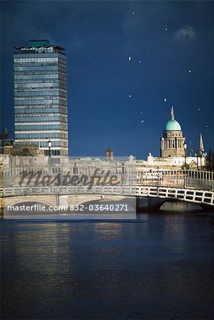 Dublin, Co Dublin, Ireland, River Liffey And Ha'penny Bridge