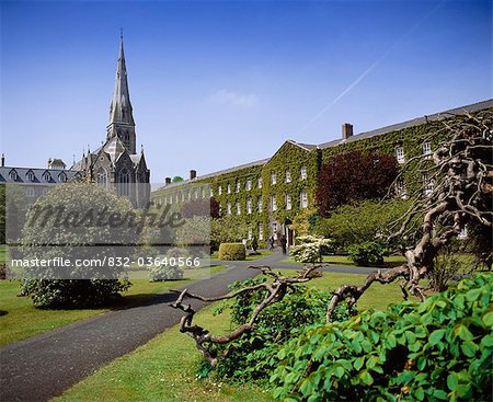 Die neue House College-Kapelle und St.-Josephs-Platz, Maynooth College, Co Kildare, Irland;Weg zum Efeu bedeckt Gebäude