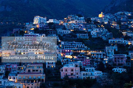 View of Positano at Night, Campania, Italy