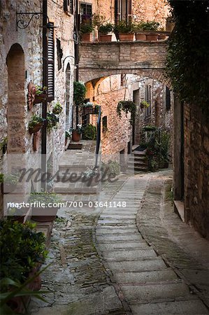 Cobblestone Street in Spello, Umbria, Italy
