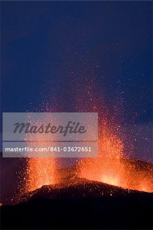 Fountaining lava from Eyjafjallajokull volcano, Iceland, Polar Regions