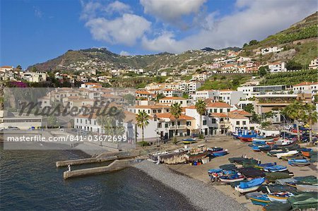Fishing boats in the small south coast harbour of Camara de Lobos, Madeira, Portugal, Atlantic, Europe