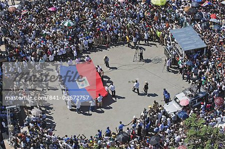 Haitian flag, Memorial Day celebration one month after the January 2010 earthquake, Port au Prince, Haiti, West Indies, Caribbean, Central America