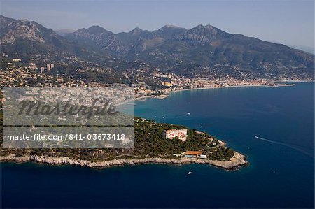 Vue depuis l'hélicoptère de Roquebrune Cap Martin, Provence, Côte d'Azur, French Riviera, France, Méditerranée, Europe