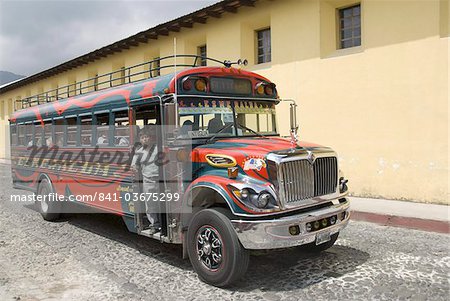 The colorful chicken bus of Guatemala, Antigua, Guatemala, Central America