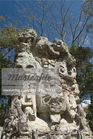 Stela D dating from 736 AD, Copan Archaeological Park, Copan, UNESCO World Heritage Site, Honduras, Central America