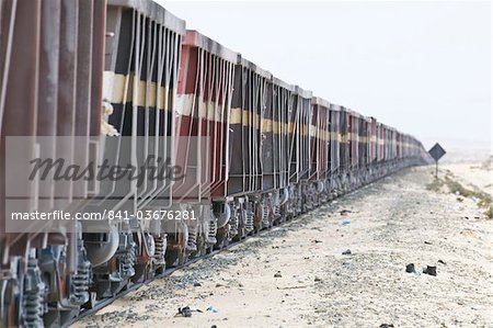The longest iron ore train in the world between Zouerate and Nouadhibou, Mauritania, Africa