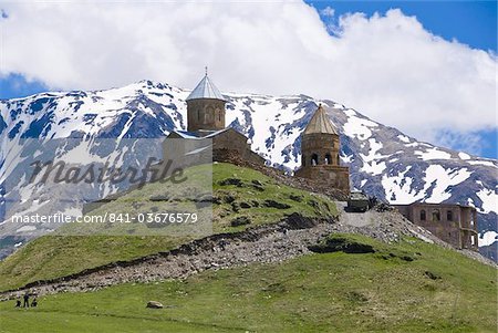 Famous Tsminda Sameba church, Kazbegi, Georgia, Caucasus, Central Asia, Asia