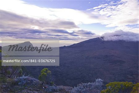 Sunset over the rim of the Volcano of Piton de la Fournaise, La Reunion, Indian Ocean, Africa