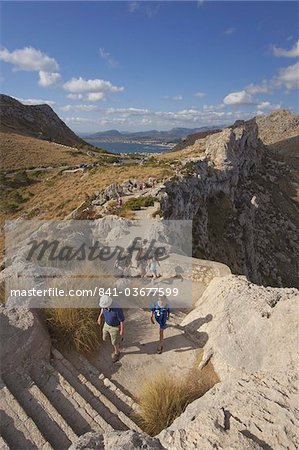 Tourists walking up to the Mirador des Colomer, Formentor Peninsula, Majorca, Balearic Islands, Spain, Mediterranean, Europe