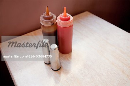 Condiments on cafe table