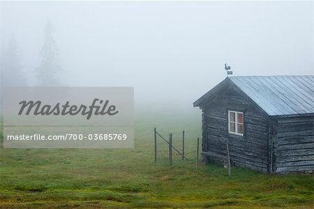 Hütte im Nebel, Schweden