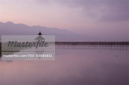 Pagoda and Bridge on Inle Lake, Myanmar
