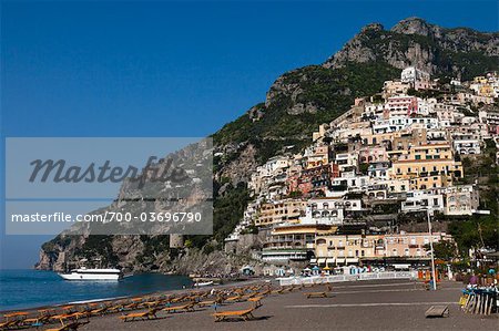 Strand, Positano, Amalfiküste, Kampanien, Italien