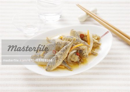 Deep fried horse mackerels in sweet and peppery sauce