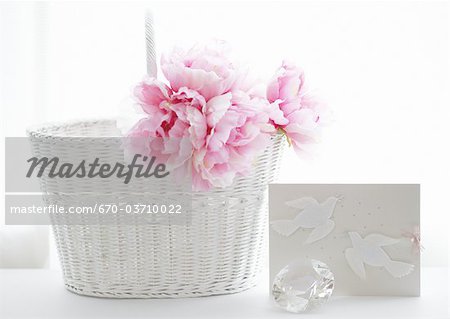 Message card and basket with flower decoration Message card and basket with flower decoration