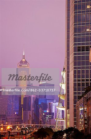 View of Two International Tower (Two IFC) with Central Plaza skyscraper in background, Hong Kong, China