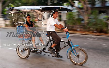 Traditional bicycle taxi in Havana, Cuba, Caribbean
