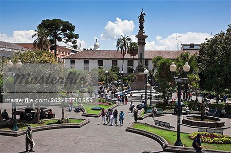 Ecuador, Independence Square in the Old City of Quito.