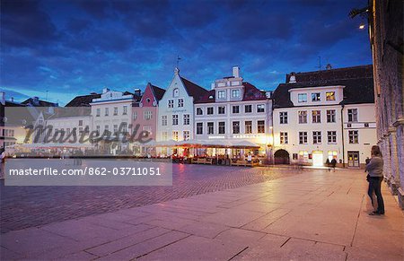 Estonia, Tallinn, Town Hall Square (Raekoja Plats) At Dusk