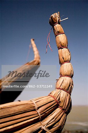 Ethiopia, Lake Tana. Traditional Tankwas (reed boats) on the banks of Lake Tana.