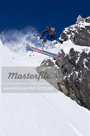 Skifahrer am La Flégère, Chamonix, Frankreich