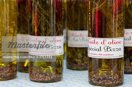 Olive oils for sale in the market in St Remy France