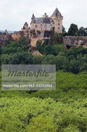 A french castle in Montfort overlooking the Dordogne River near Sarlat France