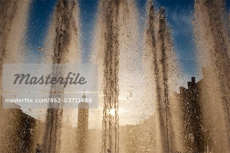 The fountain in Place Bellecour and Antonin Poncet in Lyon France