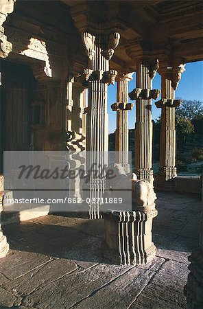 Glancing light reveals ancient decorative skills at a small Hindu temple in the grounds of Kumbhalgarh Fort,one of the highest in Rajasthan.