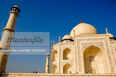 Detial du Taj Mahal et minaret, Agra. Inde