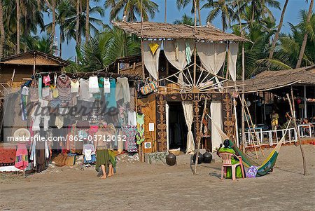 India,Goa,Morjim Beach. Tourists and market