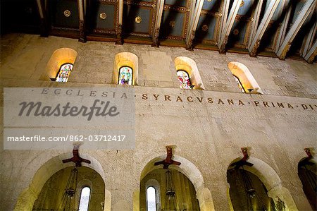 Italy, Sicily, Siracuse, Ortygia; The splendid interior of the Cathedral of Ortygia