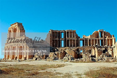 Libye, Sabratha. Théâtre romain restauré par les italiens dans les années 1920.