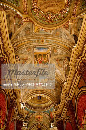 Europe, Malta, Vittoriosa; The Interior of a Parish Church during the feast of the patron, St. Lawrence