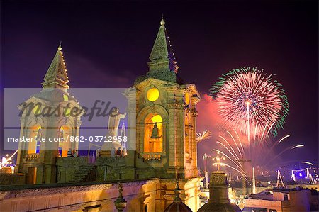 Malta, Zurrieq; During a feast for the patron Saint, a firework display.