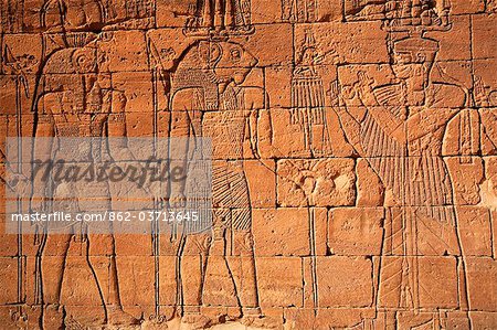 Sudan, Nagaa. The hieroglyphics on the Lion Temple at Nagaa.