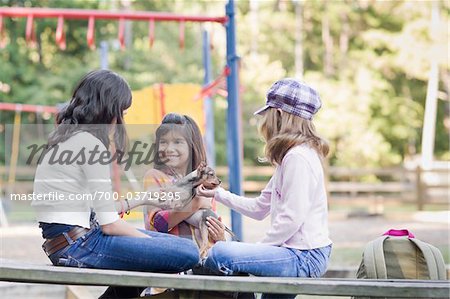 Girls with Puppy at Park