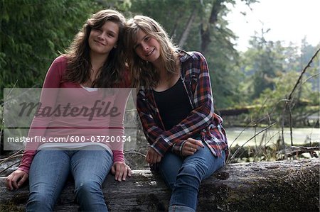 Portrait of Two Teenage Girls, Jensen's Bay, Tofino, Vancouver Island, British Columbia, Canada