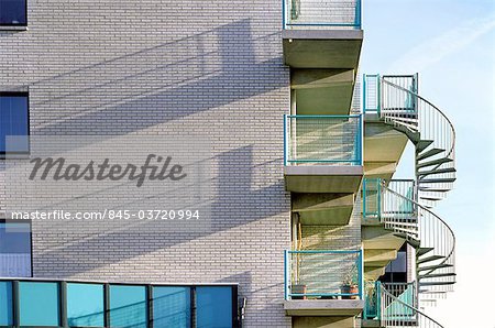 Overijssel, Zwolle, balconies and stairways on residential complex Ittersumerbroek.