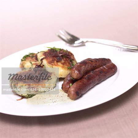 Sausages and Fried Potato cakes